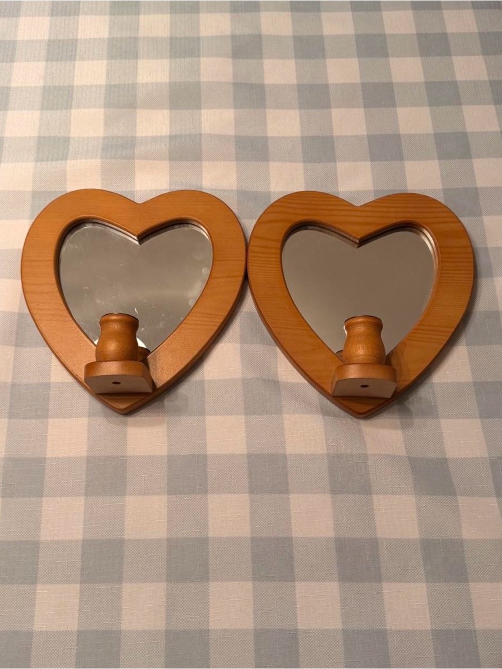 Heart-Shaped Wooden Wall Mirror Sconces Candlestick Holder